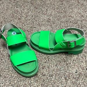 Fluevog/anna sui 7th heaven Green neon lug sole Sandals with Buckle